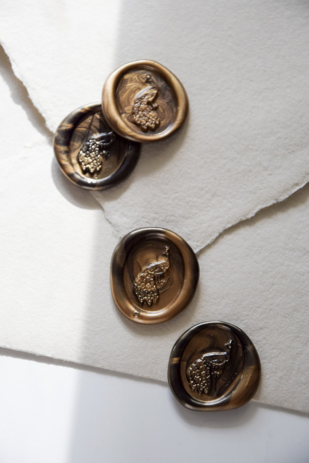 Wax Seals - Peacock / GOLD & BLACK - Set of 10