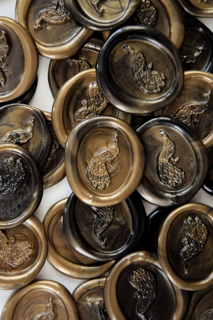 Wax Seals - Peacock / GOLD & BLACK - Set of 10